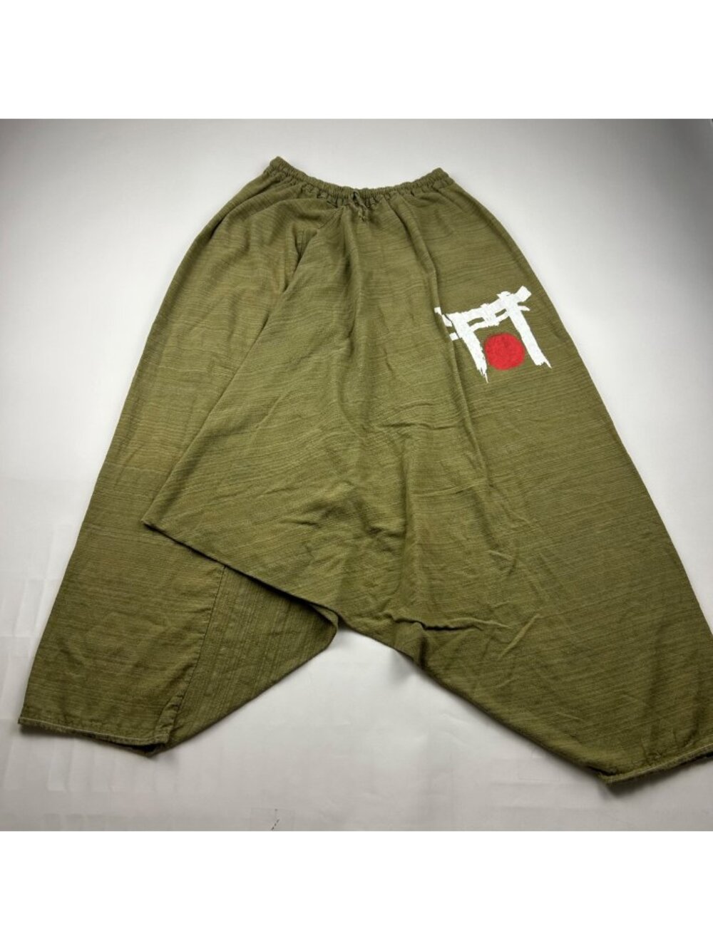 Olive Green Slub Knit Jersey Harem Pant M - Picture 1 of 5